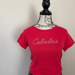 Cabelas red ribbed studded y2k baby tee